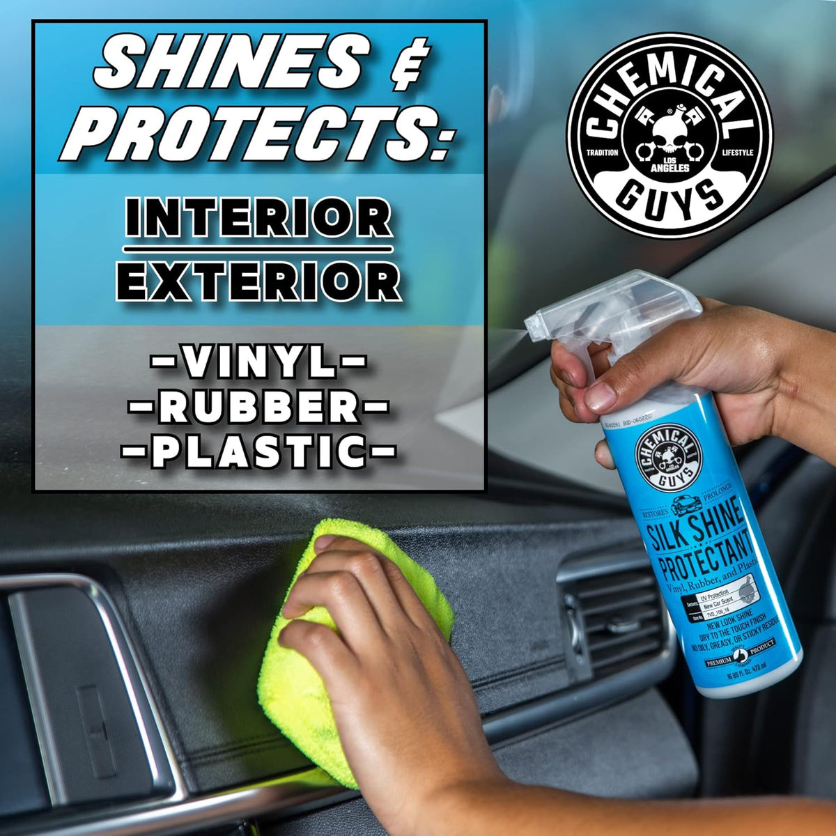 Chemical Guys Silk Shine Tire and Trim Dressing and Protectant – Non-Greasy Vinyl, Plastic & Rubber Spray, Plastic Restorer for Cars – Restores Shine for Cars, Trucks, Motorcycles, RVs, 16 fl oz