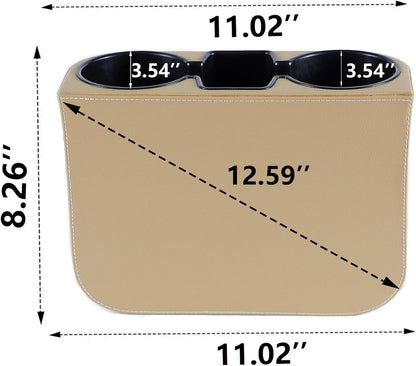 IOKONE Car Cup Holder, Auto Cup Drink Holders，Multifunctional Auto Front Seat Organizer with PU Leather Cover, Gap Filler Storage Box Coin Bucket Console Side Pocket Cell Mobile Phone Holder (Black)
