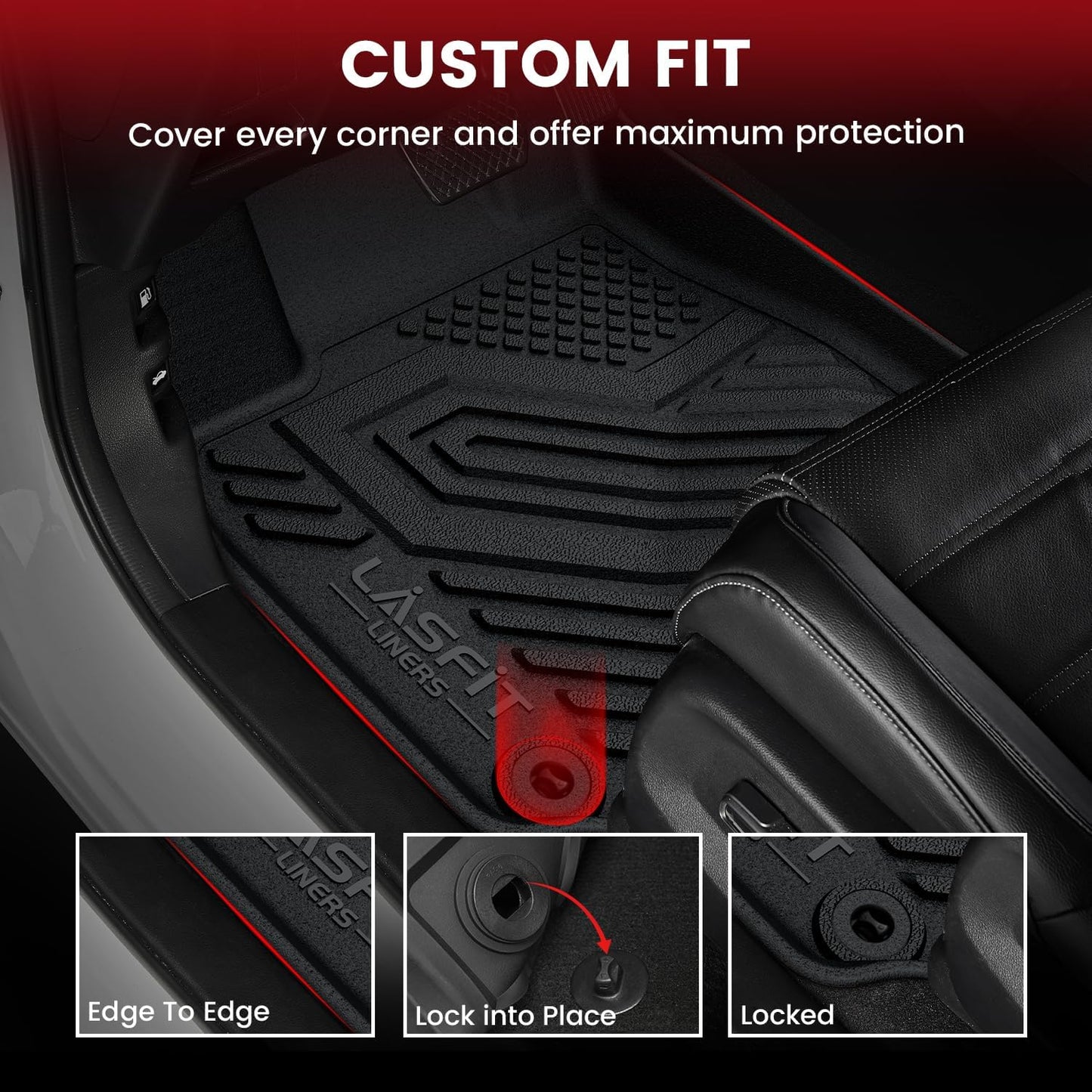 LASFIT Floor Mats for Honda CR-V 2026 2025 2024 2023 (Gasoline & Hybrid & e:FCEV), All Weather TPE Custom Fit Anti-Slip Pet Friendly Car Liners, 1st & 2nd Row Black