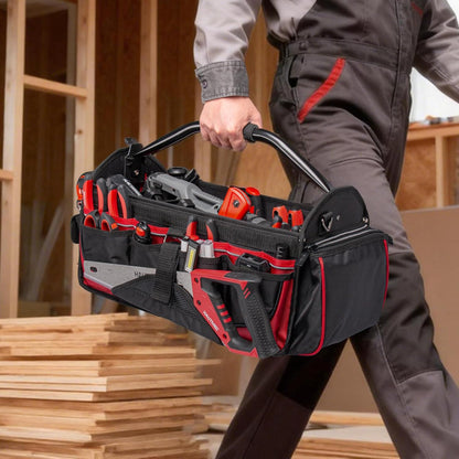 HAUTMEC 13 Inch Tool Bag, Foldable Open Top Tool Bag with Stiff Frame, Heavy-Duty Tool Tote with Padded Handle, Water-Resistant Base, Portable Tool Organizer for DIY & Jobsite Use – TB0001