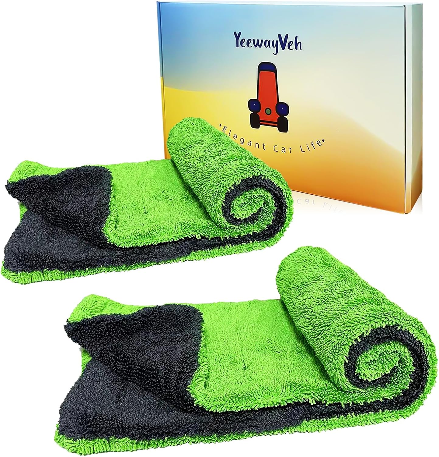 YeewayVeh 'Agile Giant' Car Drying Towel, 28x36 Inch Quick Car Wash Drying Towels, 1400 GSM Super Absorbent, Double Sided Microfiber Towels for Cars Effortless & Scratch-Free Detailing, Green