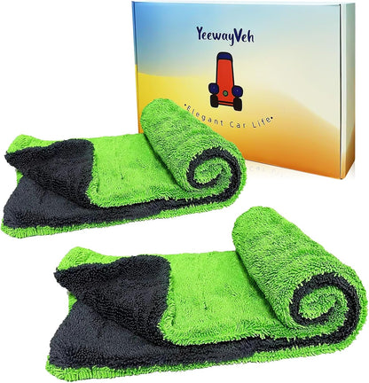 YeewayVeh 'Agile Giant' Car Drying Towel, 28x36 Inch Quick Car Wash Drying Towels, 1400 GSM Super Absorbent, Double Sided Microfiber Towels for Cars Effortless & Scratch-Free Detailing, Green