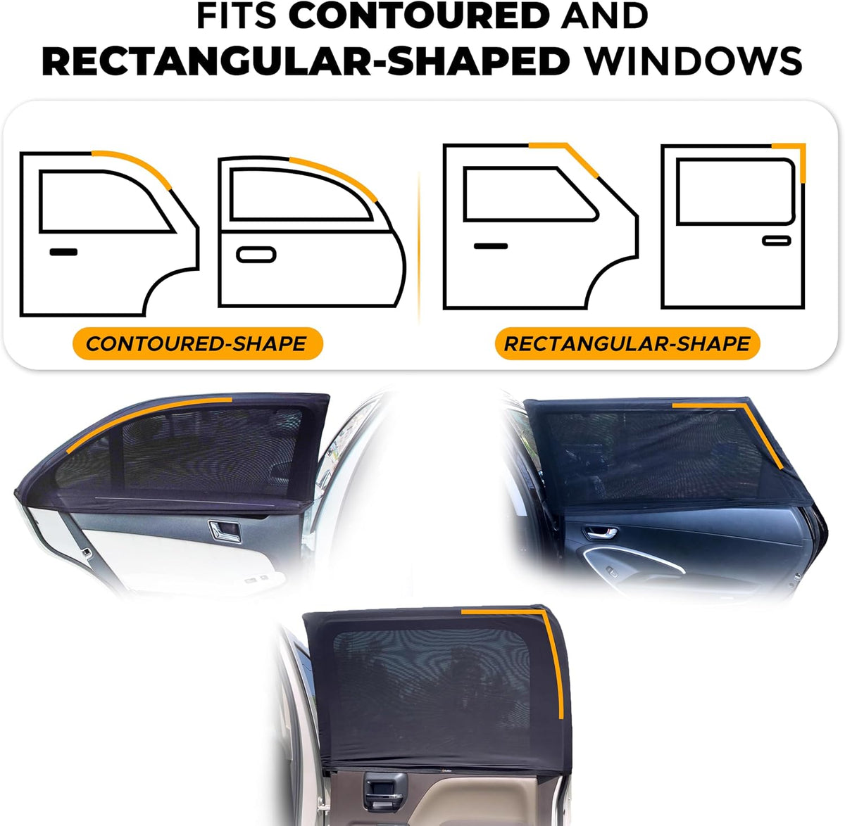 EcoNour Car Window Shades for Side Windows (Pack of 2) | Sun Shade for Car Heat and UV Protection | Adjustable Elastic Fabric Baby Car Shade | Rear Side Window Sun Shade Accessories (Large 21"x36")