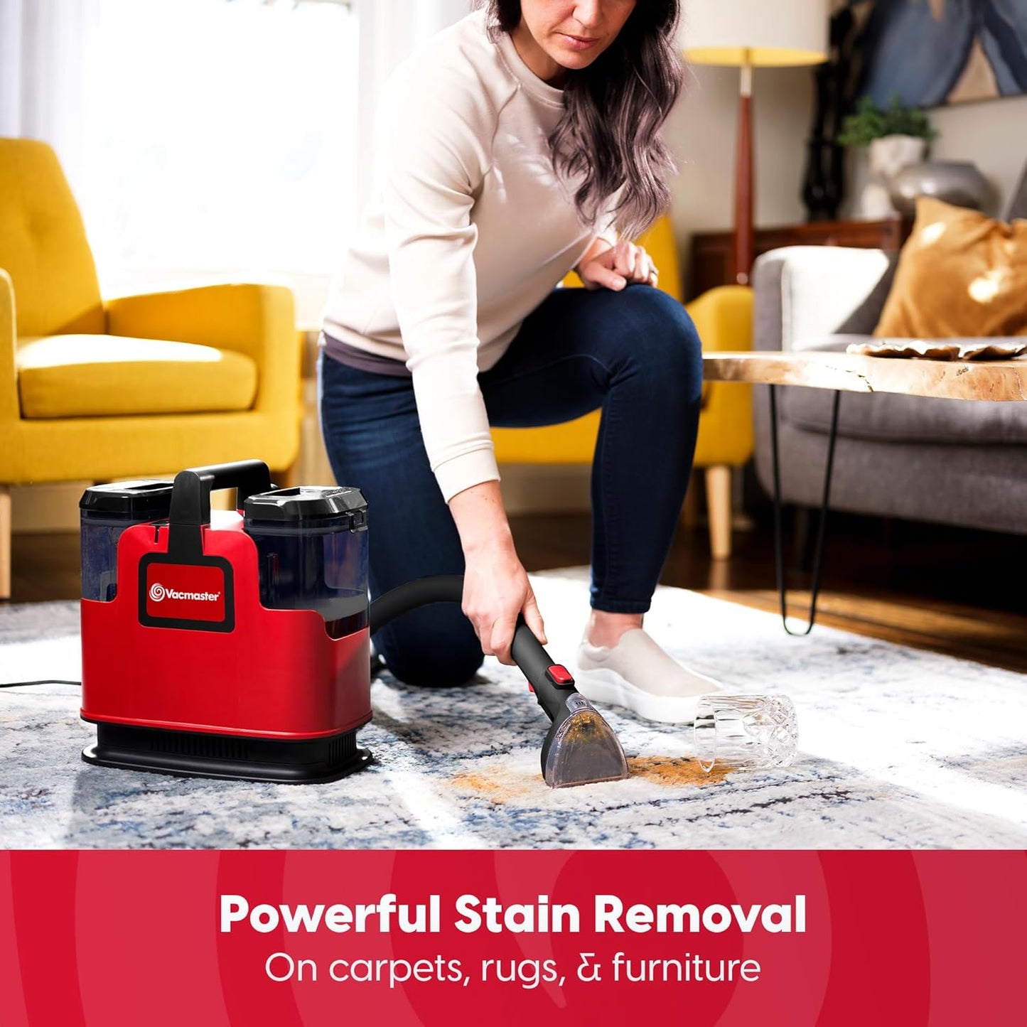 Vacmaster SCB301 400 Series Portable Carpet & Upholstery Spot Cleaner Machine, 15Kpa Power Suction with Versatile Tools for Pets, Area Rugs and Couches