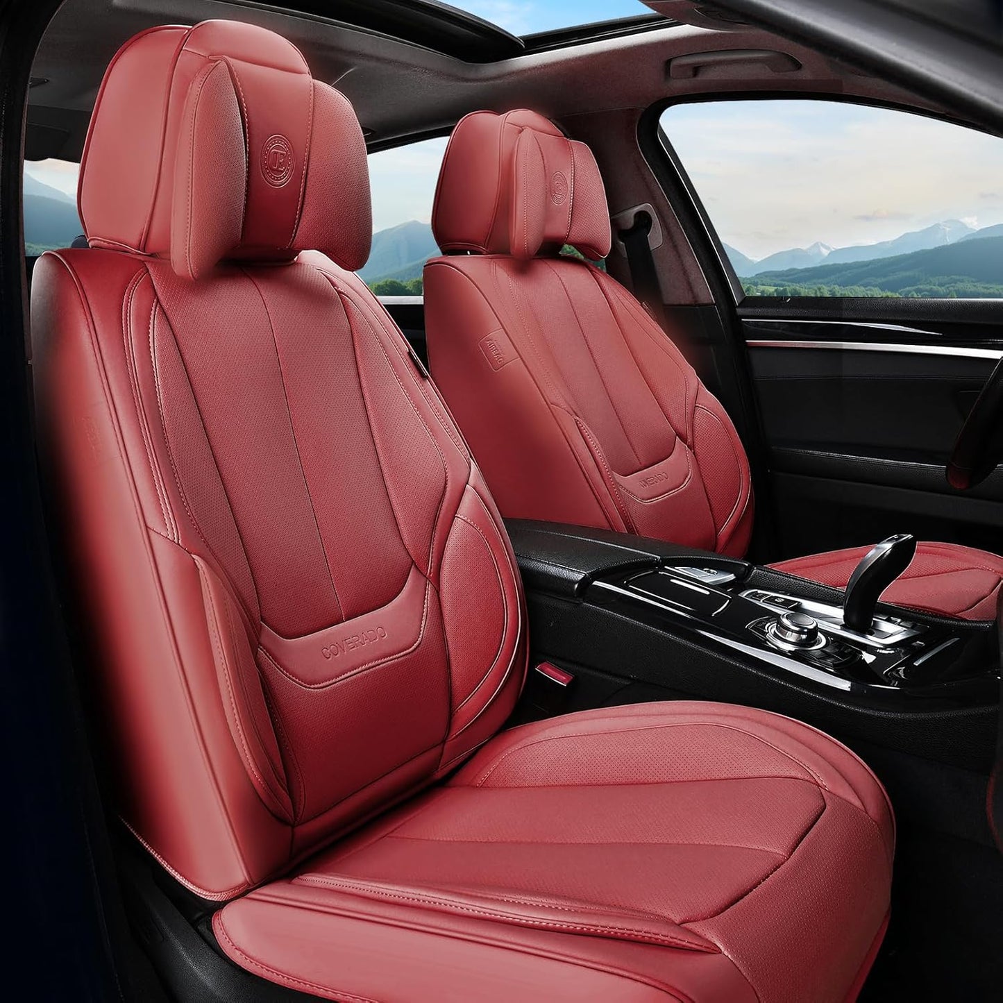 Coverado Seat Covers Full Set, Black Seat Covers for Cars 5 Seats, Car Seat Protector, Waterproof Nappa Leather Car Seat Cushion, Front and Rear Car Seat Cover Fit for Most Sedans SUV Pick-up Truck - Colors A