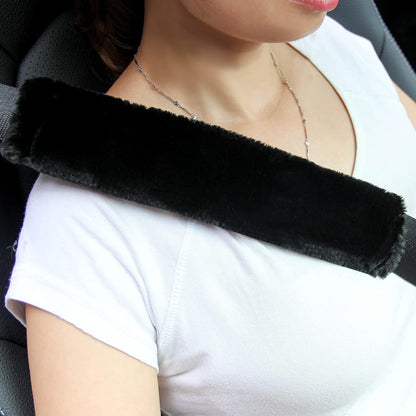 Amooca Soft Faux Fur Universal Fit Seatbelt Cover Car Truck SUV Airplane Seat Belt Shoulder Pad for Carmera Backpack Straps Neck Cushion Protector 2 Pack 10.5in Dark Gray