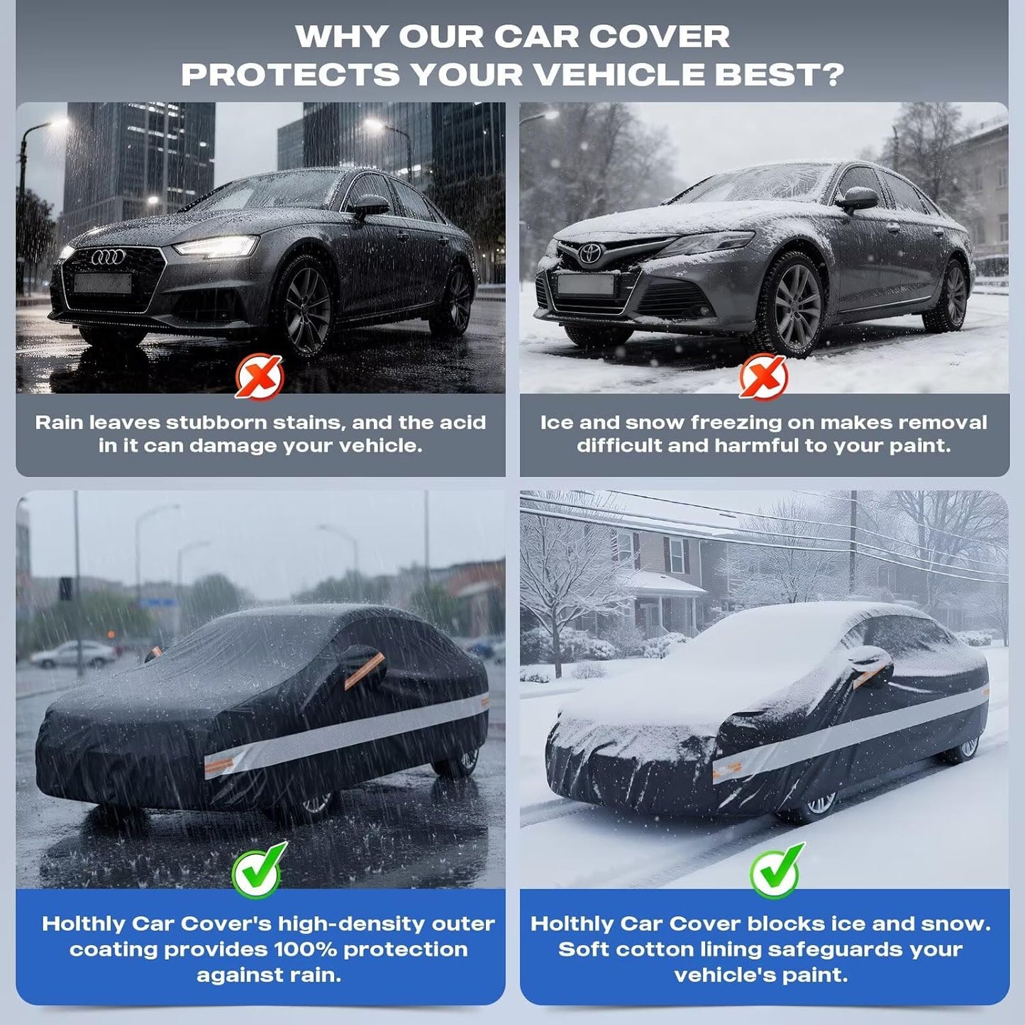 10 Layers Car Cover Custom Fit for Mercedes Benz C Class C250 C300 C43 C63 (1993-2026), Waterproof All Weather for Automobiles, Outdoor Full Cover Sun Dust Rain Protection with Cotton. Black - Colors A