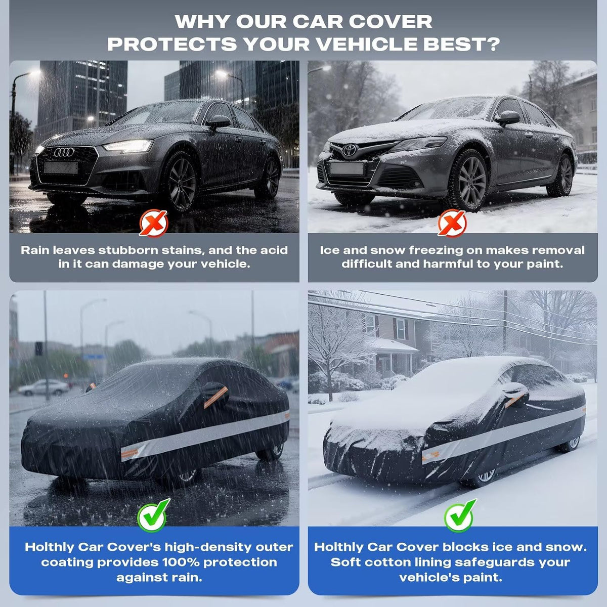 10 Layers Car Cover Custom Fit for Mercedes Benz C Class C250 C300 C43 C63 (1993-2026), Waterproof All Weather for Automobiles, Outdoor Full Cover Sun Dust Rain Protection with Cotton. Black - Colors B
