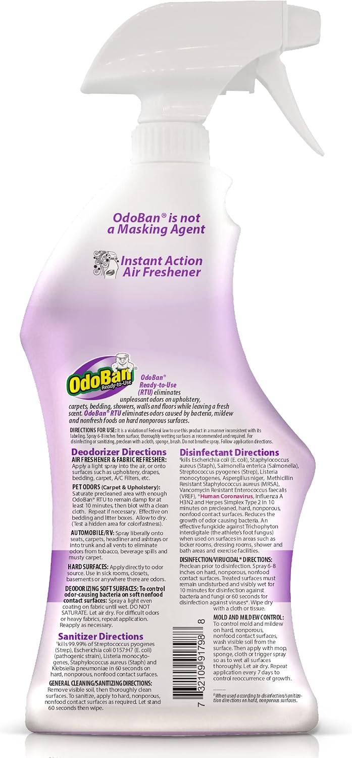 OdoBan Ready-to-Use Disinfectant and Odor Eliminator, 32 Ounce Spray Bottle, Original Eucalyptus Scent