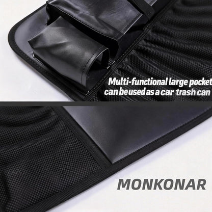 2PACK Leather Car Backseat Organizer with Tablet Holder - 9 Large Storage Pockets, Foldable Food Tray & Anti-Scratch Kick Mats - Universal Car Seat Protector for Kids, Pets & Travel Accessories