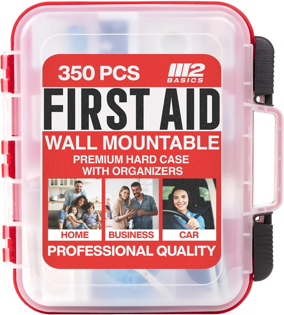 M2 BASICS 350 Piece Professional Wall-Mount First Aid Kit, Home, Business | Dual-Layer Hard Case, Office, Warehouse, Jobsite, Garage, Vehicle, Workplace Safety, Classroom And Emergency Readiness