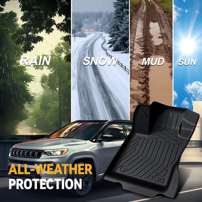 Floor Mats for Jeep Cherokee 2019-2023, All Weather Floor Mats Trunk Cargo Liner with Backrest Protectors and Door Sill Guards Accessories, Full Coverage Set
