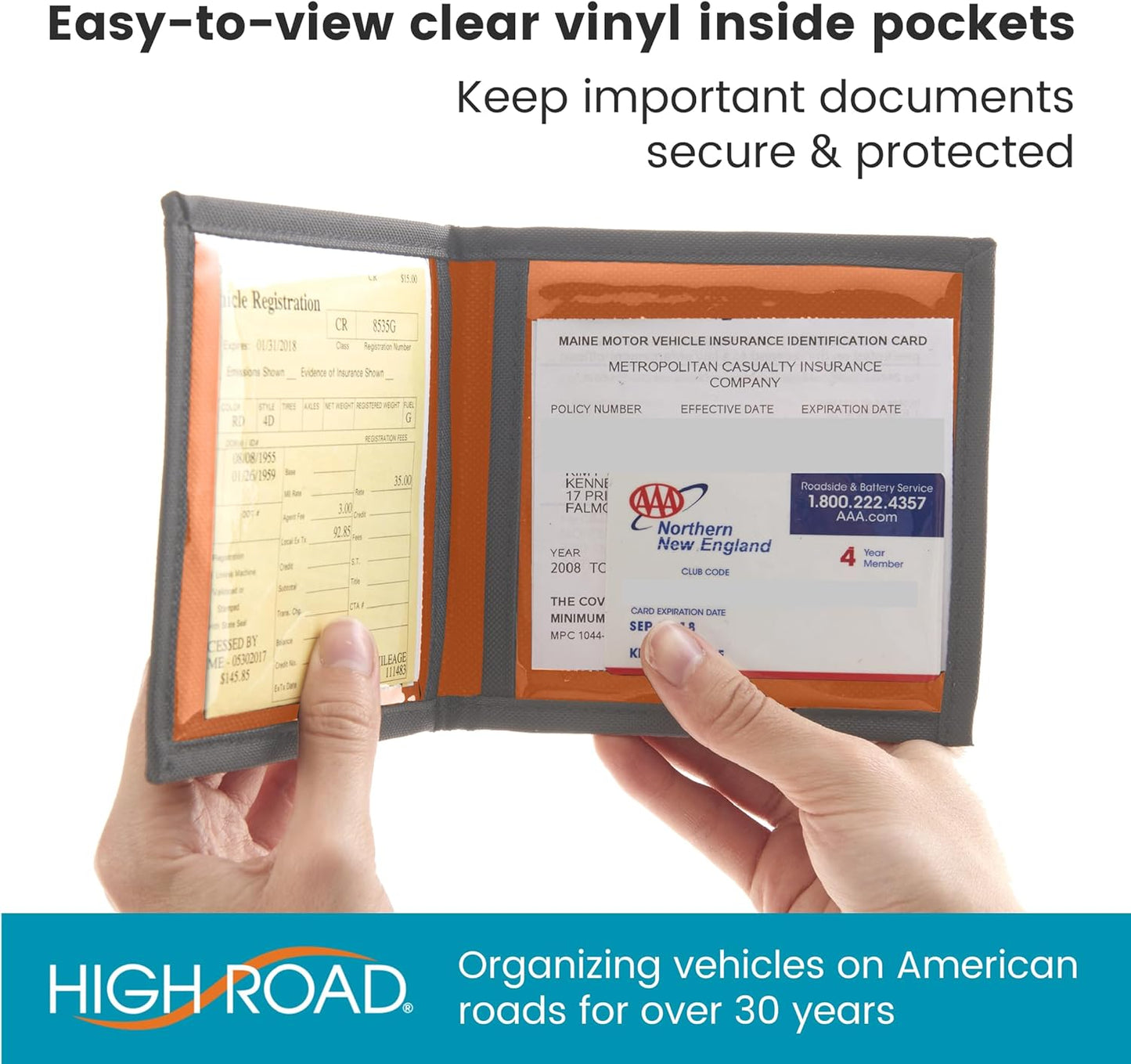 High Road Car Registration and Insurance Card Holder for Sun Visor, Glove Box or Console with 2 Clear Hidden Car Document Pockets