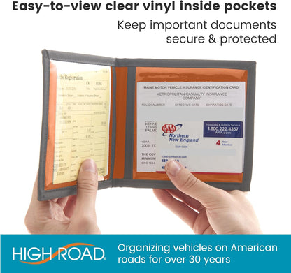 High Road Car Registration and Insurance Card Holder for Sun Visor, Glove Box or Console with 2 Clear Hidden Car Document Pockets