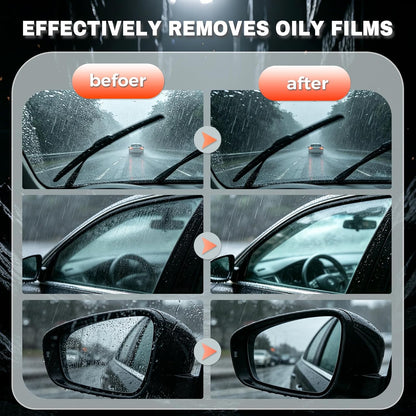 2PCS Glass Oil Film Remover for Car Roll-On Glass Guard with Brush, Removes Oil, Grease & Fog, Anti-Fog Windshield Cleaner for Clear Driving Visibility