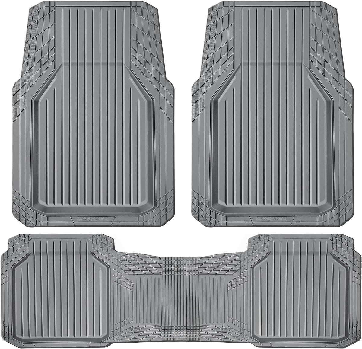 CAR PASS Heavy Duty Rubber Floor Mats for Car, Waterproof Liner Deep Dish Car Mats Full Sets, Universal Trim to Fit for SUV Truck Sedans Vans, All Weather Automotive Floor Mats 3pcs, Solid Black