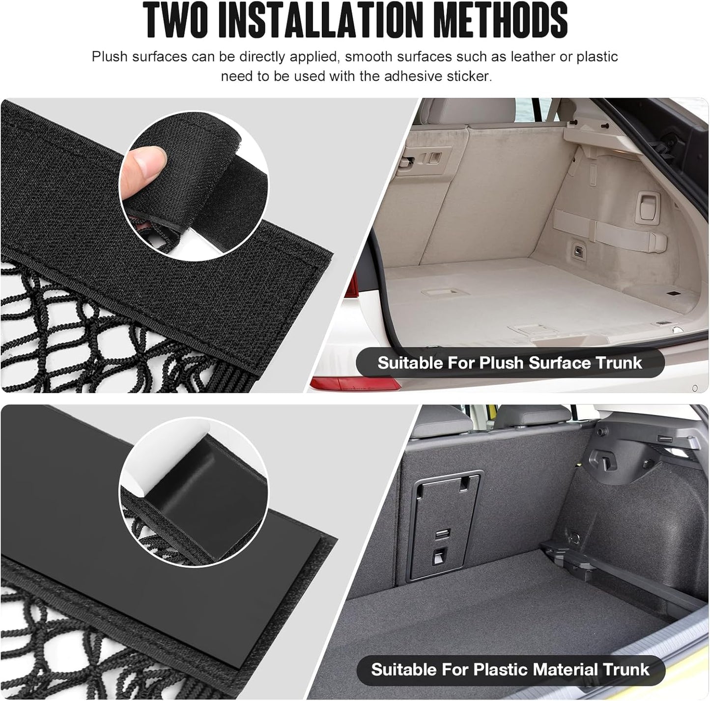 TOBWOLF Universal Mesh Cargo Net With Tape Stickers, 25x40cm / 9.8x15.7in, Elastic Car Storage Net, RV Netting Pocket, Wall Sticker Add-on Pouch Bag for Car Trunk