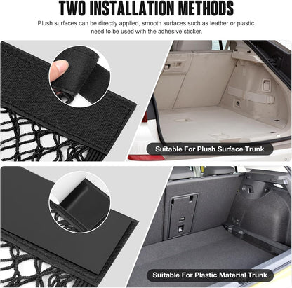 TOBWOLF Universal Mesh Cargo Net With Tape Stickers, 25x40cm / 9.8x15.7in, Elastic Car Storage Net, RV Netting Pocket, Wall Sticker Add-on Pouch Bag for Car Trunk