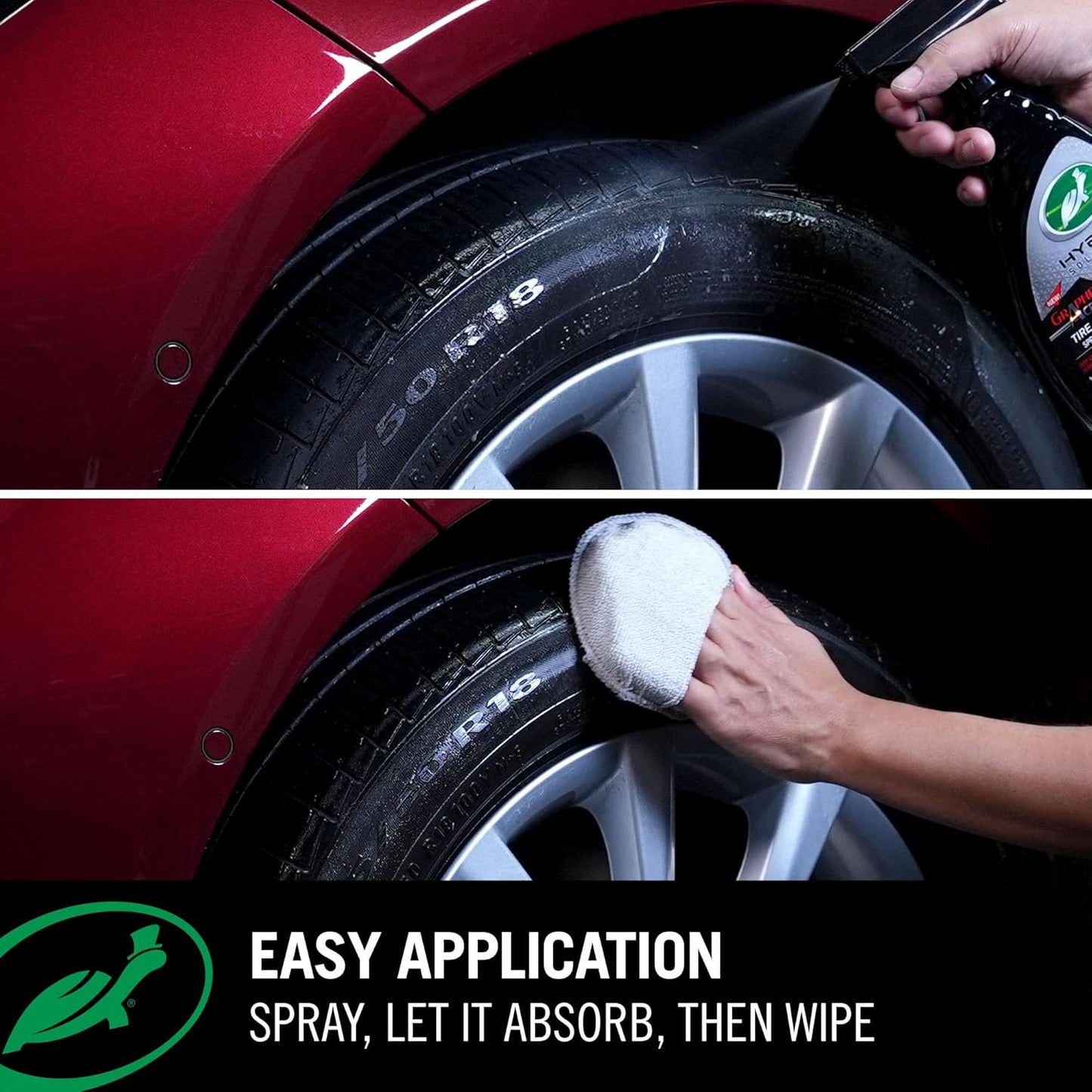 Turtle Wax Hybrid Solutions Graphene Acrylic Tire Shine Spray Coating, Long-Lasting Rich Black Shine, No-Sling, Water-Resistant Tire Dressing with UV and Dirt Repellent Protection, 23oz (Pack of 1)