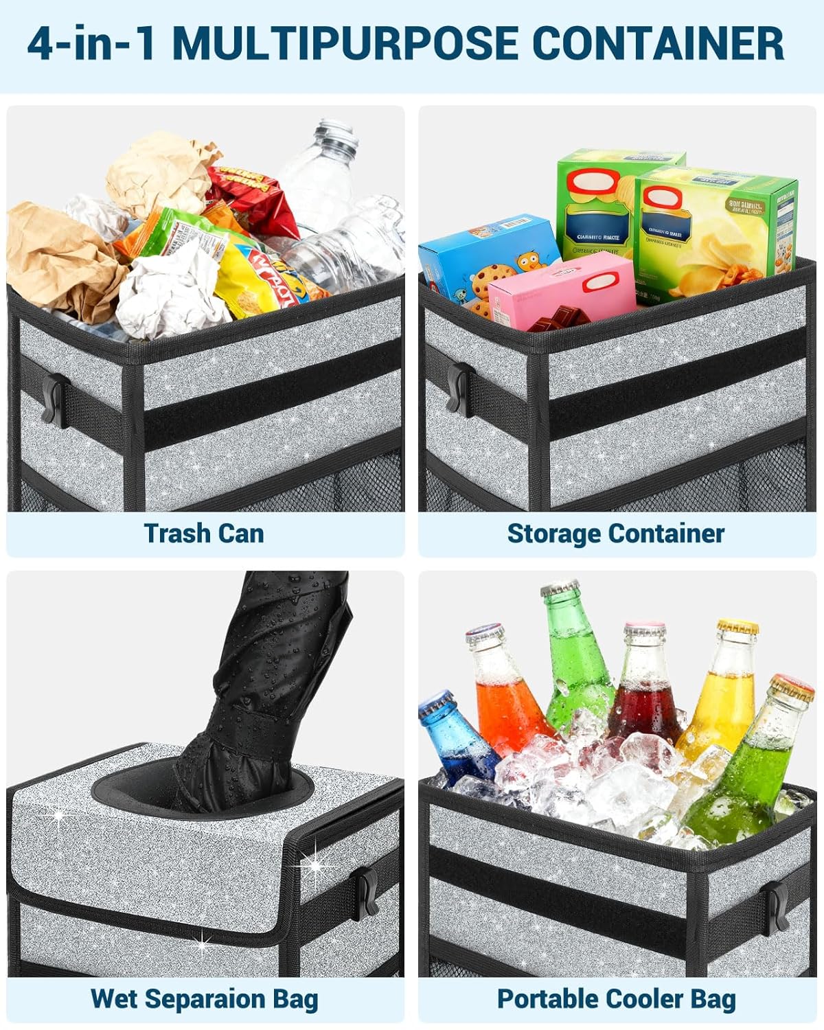 Capolo Car Trash Can with Lid, Leakproof Car Trash Bag Hanging Waterproof Automotive Garbage Can with Storage Pockets Mini Vehicle Trash Bin for Back/Front Seat(Black,2.5 Gallon)