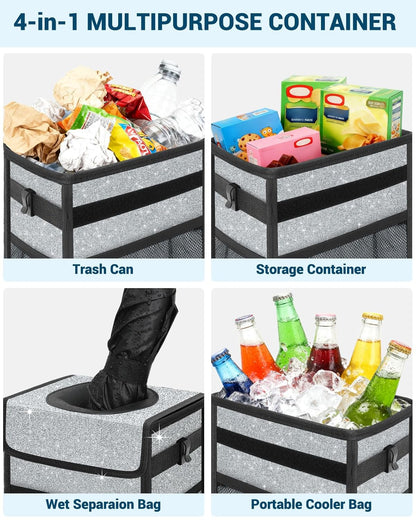 Capolo Car Trash Can with Lid, Leakproof Car Trash Bag Hanging Waterproof Automotive Garbage Can with Storage Pockets Mini Vehicle Trash Bin for Back/Front Seat(Black,2.5 Gallon)