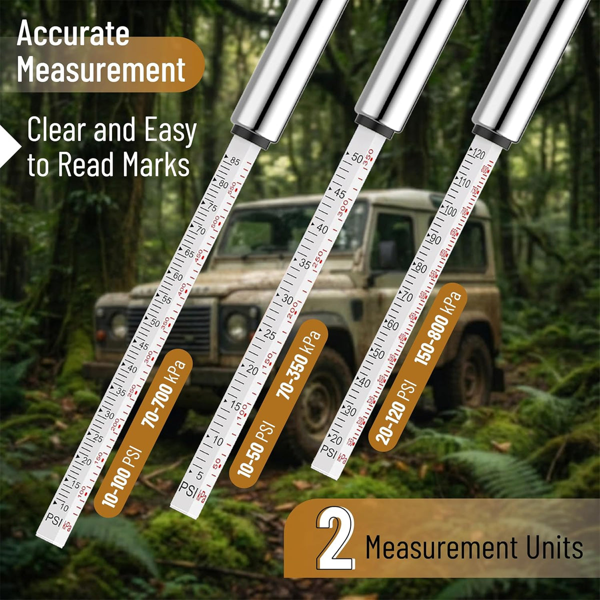UNCO Pencil Tire Gauge, 2 Pack, 10-75 PSI, Car Tire Air Gauge