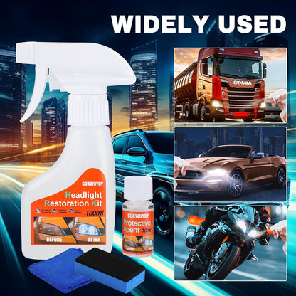 Headlight Restoration Kit Headlight Cleaner Head Light Cleaner Removing Yellowing Oxidized with Headlight Cleaner Coating Agent Sponge Towel (Scratches & Damages Cannot be Repaired)