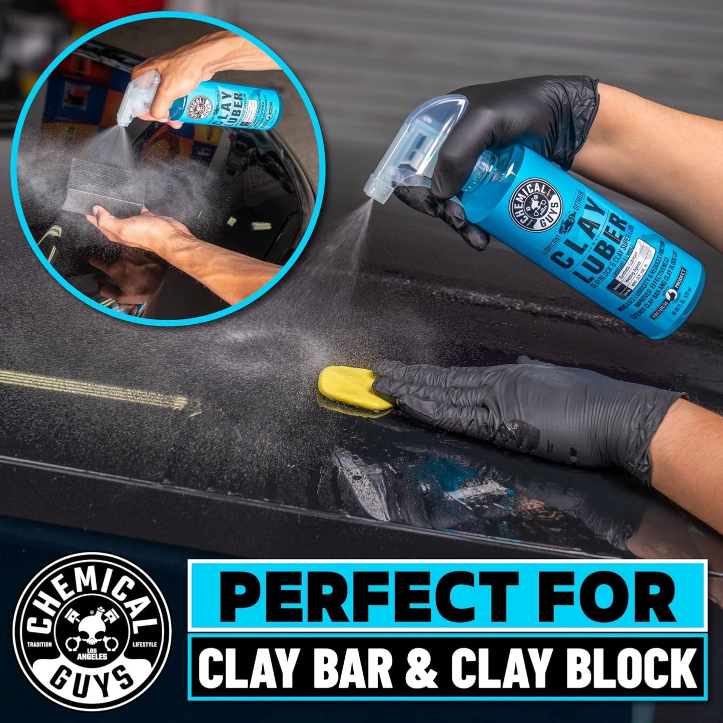 Chemical Guys Clay Bar Kit, Medium Duty with Luber Synthetic Lubricant – Removes Embedded Dirt, Restores Smooth Paint, Preps for Wax and Sealant - Safe for Cars, Trucks, SUVs, 16 oz, 2 Items