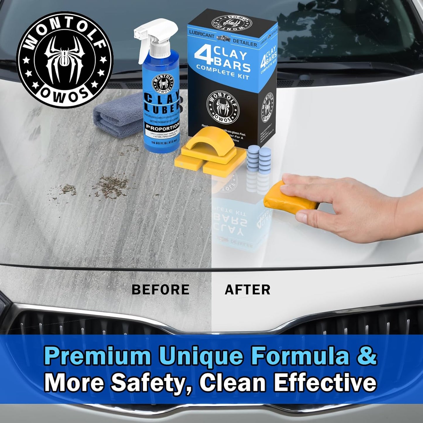 Wontolf Clay Bar Kit, Complete Clay Bars Auto Detailing Clay Luber Lubricant Car Wash Kit, Premium Grade 4 Clay Bars, Lubricant Tablets 10 Pack, Car Detailing Kit for Detailing Cleaning