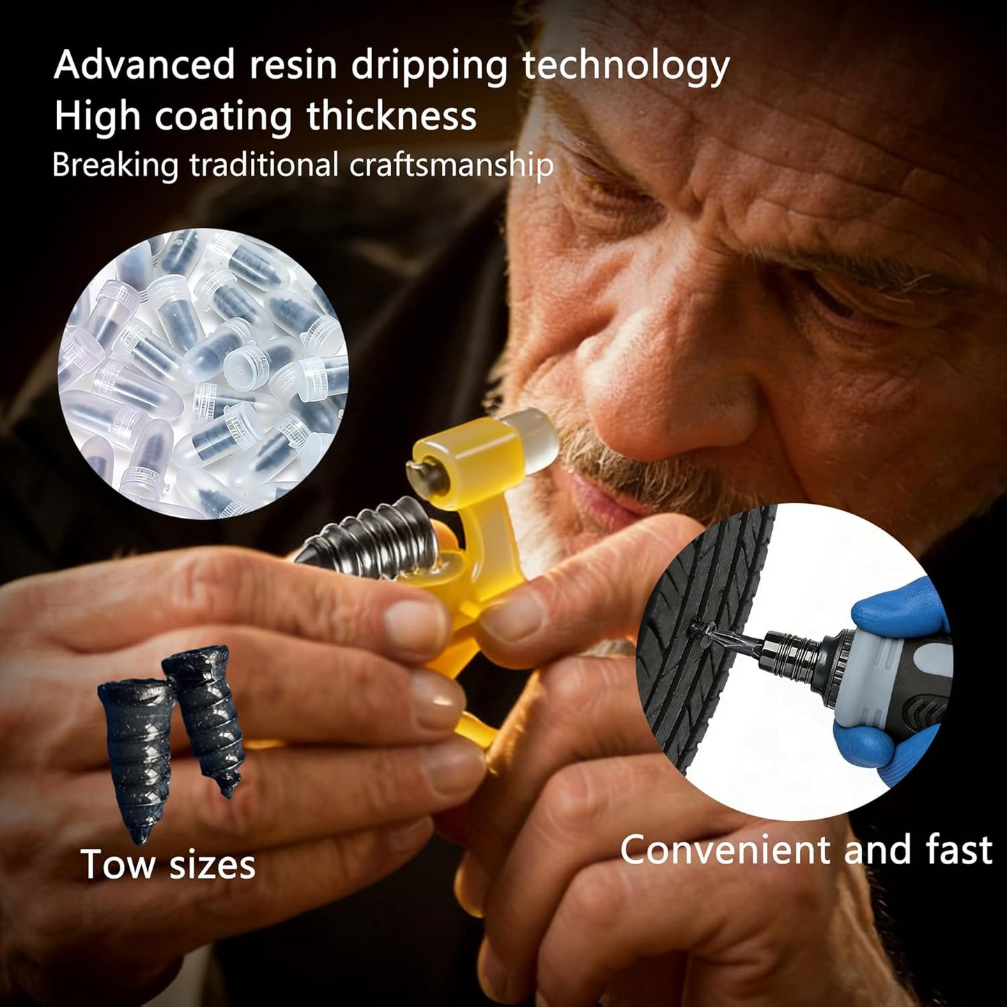 Tire Repair Kit, Tire Plug Kit, No Need to Remove Tire, Quick Flat Tire Repair Tool with Plug Screws, Portable Kit for Cars, Trucks, Motorcycles & SUVs