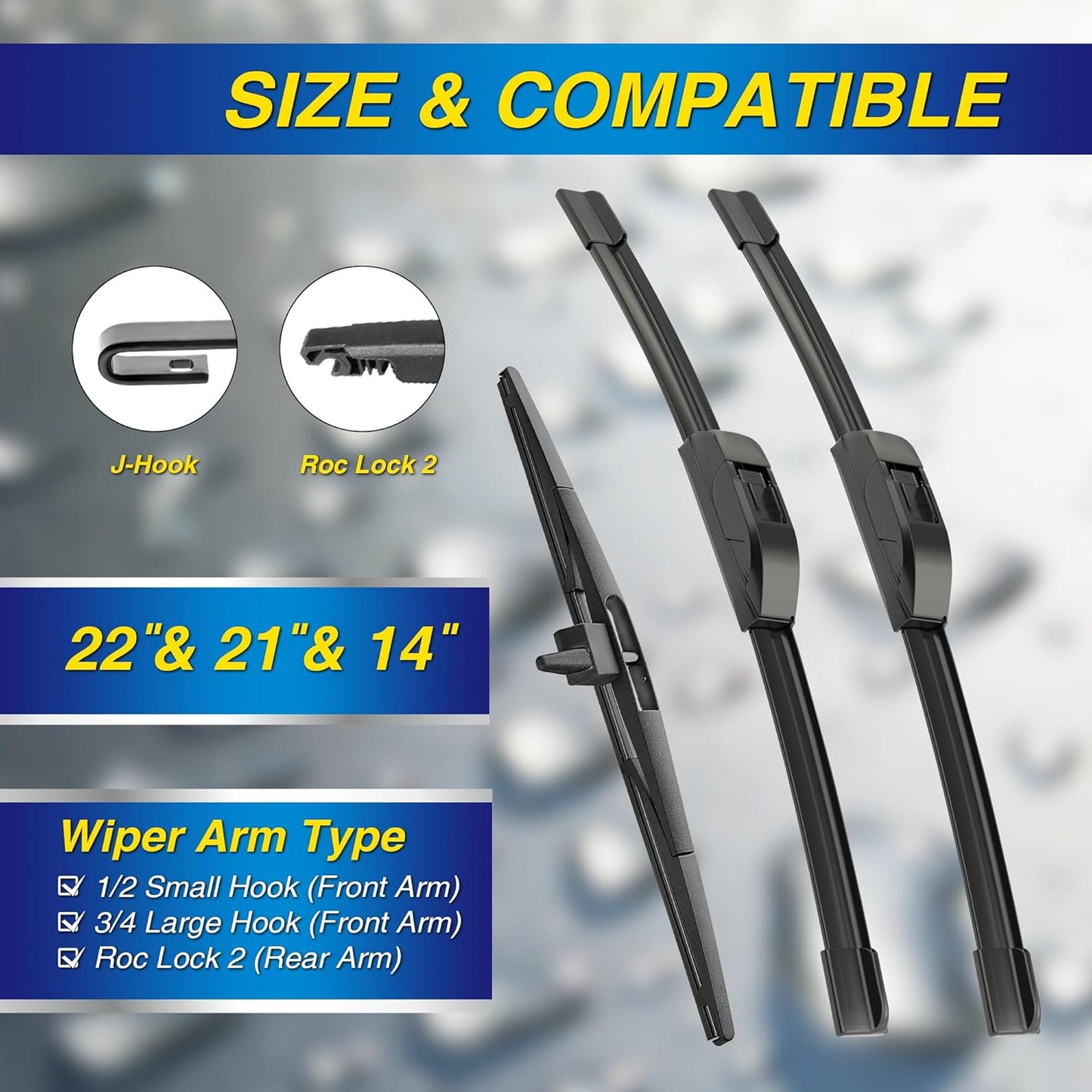 5 PLUS® Silicone Windshield Wipers Replacement for 2019-2024 Toyota RAV4/ 2006-2015 Mazda 5 Wiper Blades(Set of 3), Windshield Wiper Blades For My Car-26"/16"/12" - Colors A