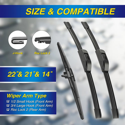 5 PLUS® Silicone Windshield Wipers Replacement for 2019-2024 Toyota RAV4/ 2006-2015 Mazda 5 Wiper Blades(Set of 3), Windshield Wiper Blades For My Car-26"/16"/12" - Colors A