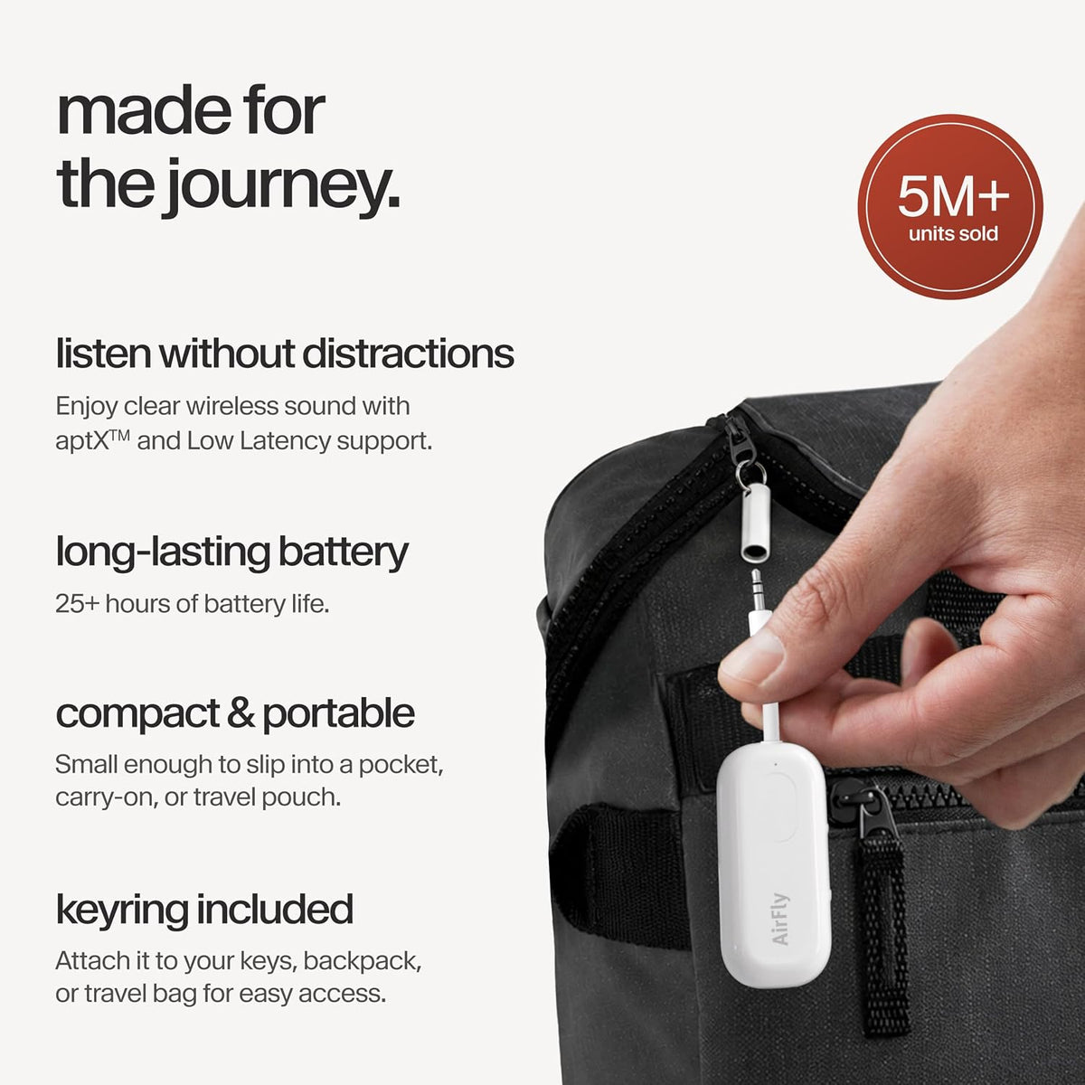 AirFly Pro 2 Deluxe – Bluetooth Adapter for Airplane, Pair 2 AirPods or Wireless Headphones – 3.5mm AUX Bluetooth Transmitter/Receiver for Cars, Boats, Treadmills, TVs – Airplane Travel Essentials