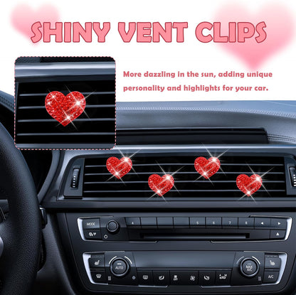 4PCS Heart-Shaped Car Vent Clips with Rhinestone,Bling Air Vent Clips Car Decorations,Premium Shiny Car Clips for Vents CCar Accessories Interior for Cars,Trucks,SUVs (Pink)