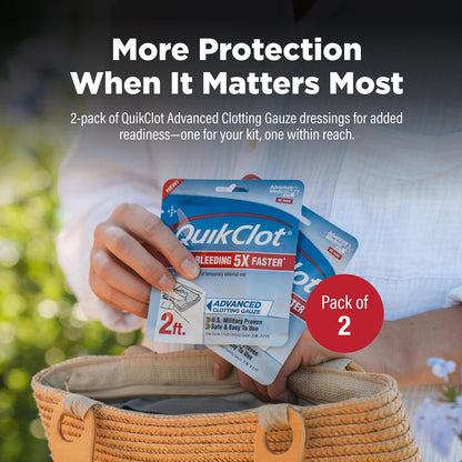 Adventure Medical Kits QuikClot Advanced Clotting Gauze - Stops Bleeding Up to 5X Faster Than Standard Gauze - Kaolin Hemostatic Dressing - for First Aid Kits & Survival Gear - 3 x 24