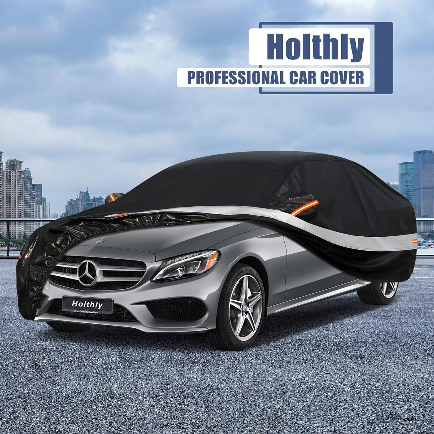 10 Layers Car Cover Custom Fit for Mercedes Benz C Class C250 C300 C43 C63 (1993-2026), Waterproof All Weather for Automobiles, Outdoor Full Cover Sun Dust Rain Protection with Cotton. Black - Colors B