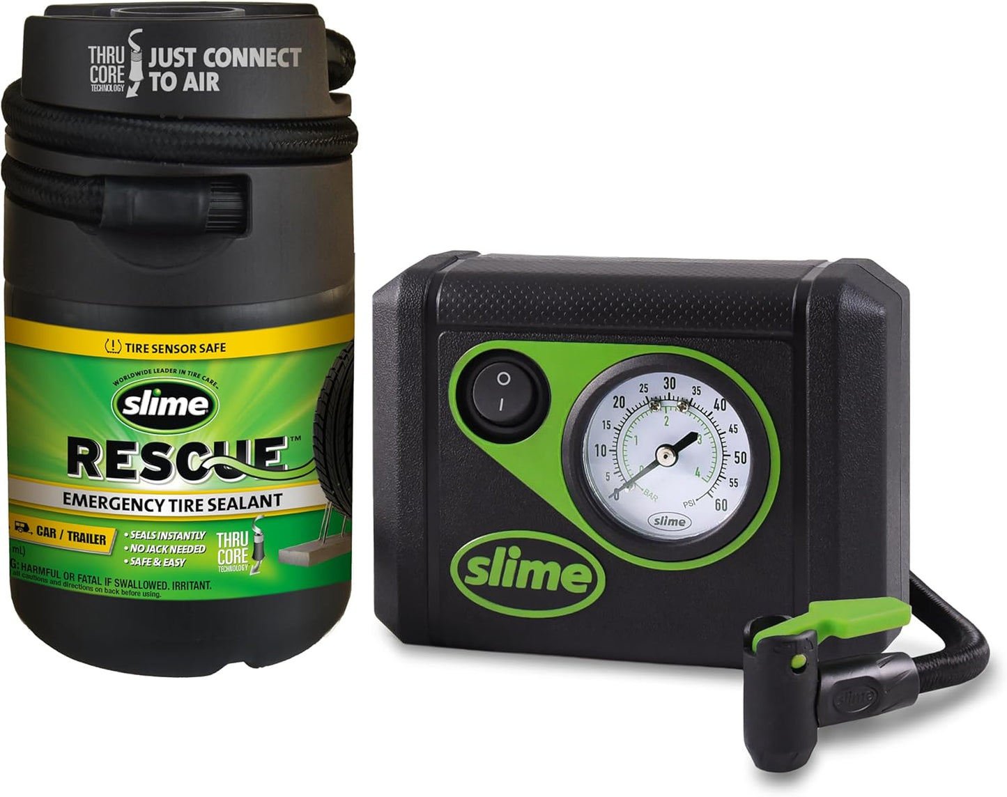 Slime 50107 Flat Tire Puncture Repair, Smart Spair, Emergency Kit For Car Tires, Includes Sealant And Tire Inflator Pump, Suitable For Cars And Other Highway Vehicles, 15 Min Fix