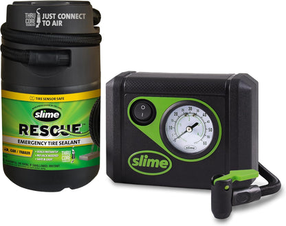 Slime 50107 Flat Tire Puncture Repair, Smart Spair, Emergency Kit For Car Tires, Includes Sealant And Tire Inflator Pump, Suitable For Cars And Other Highway Vehicles, 15 Min Fix