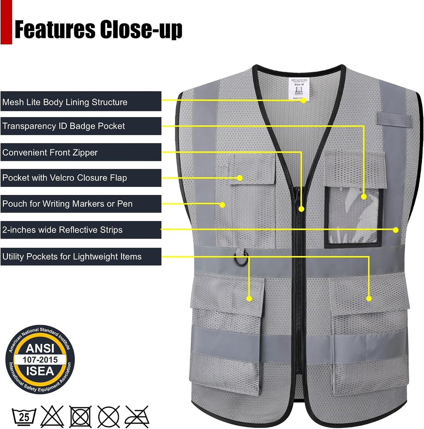 Safety Vest for Men Women Hi Vis Vest with Pockets Mesh High Visibility Vests Meets ANSI/ISEA Standards