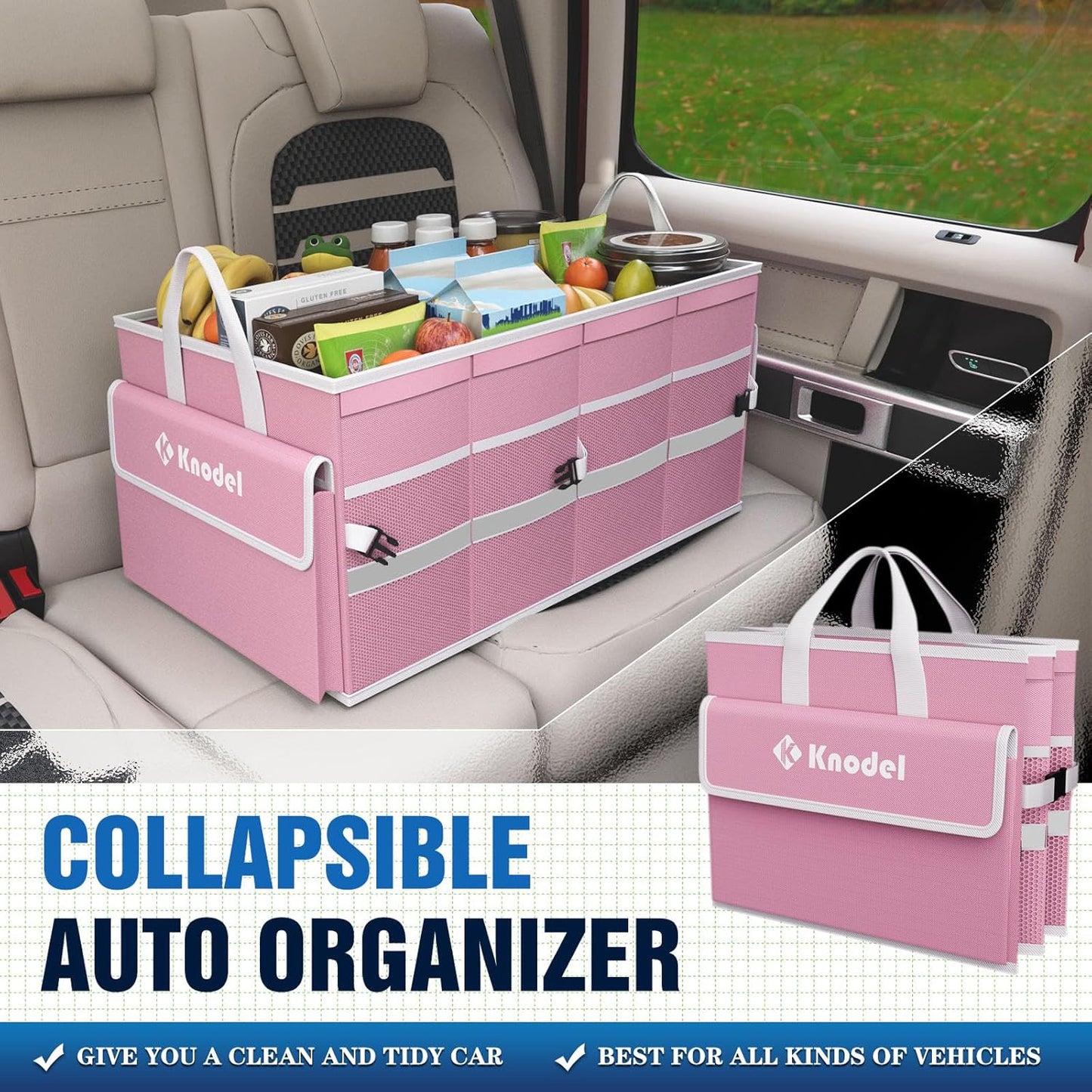 K KNODEL Car Trunk Organizer with Lid, Collapsible Car Trunk Storage Organizer, Car Organizer and Storage for SUV, Truck, Sedan (Medium, Black)