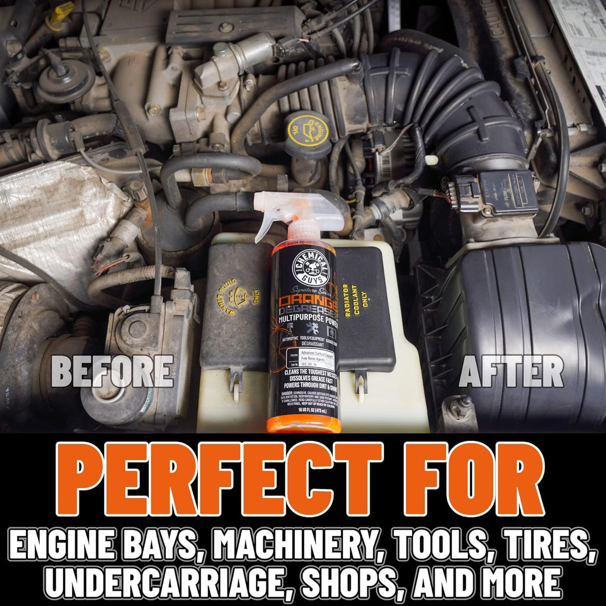 Chemical Guys Signature Series Orange Degreaser Spray - Heavy Duty All Purpose Cleaner for Engines, Tires, Undercarriages, Tools and More, Professional Strength, Breaks Down Grease, Oil & Grime, 16 oz