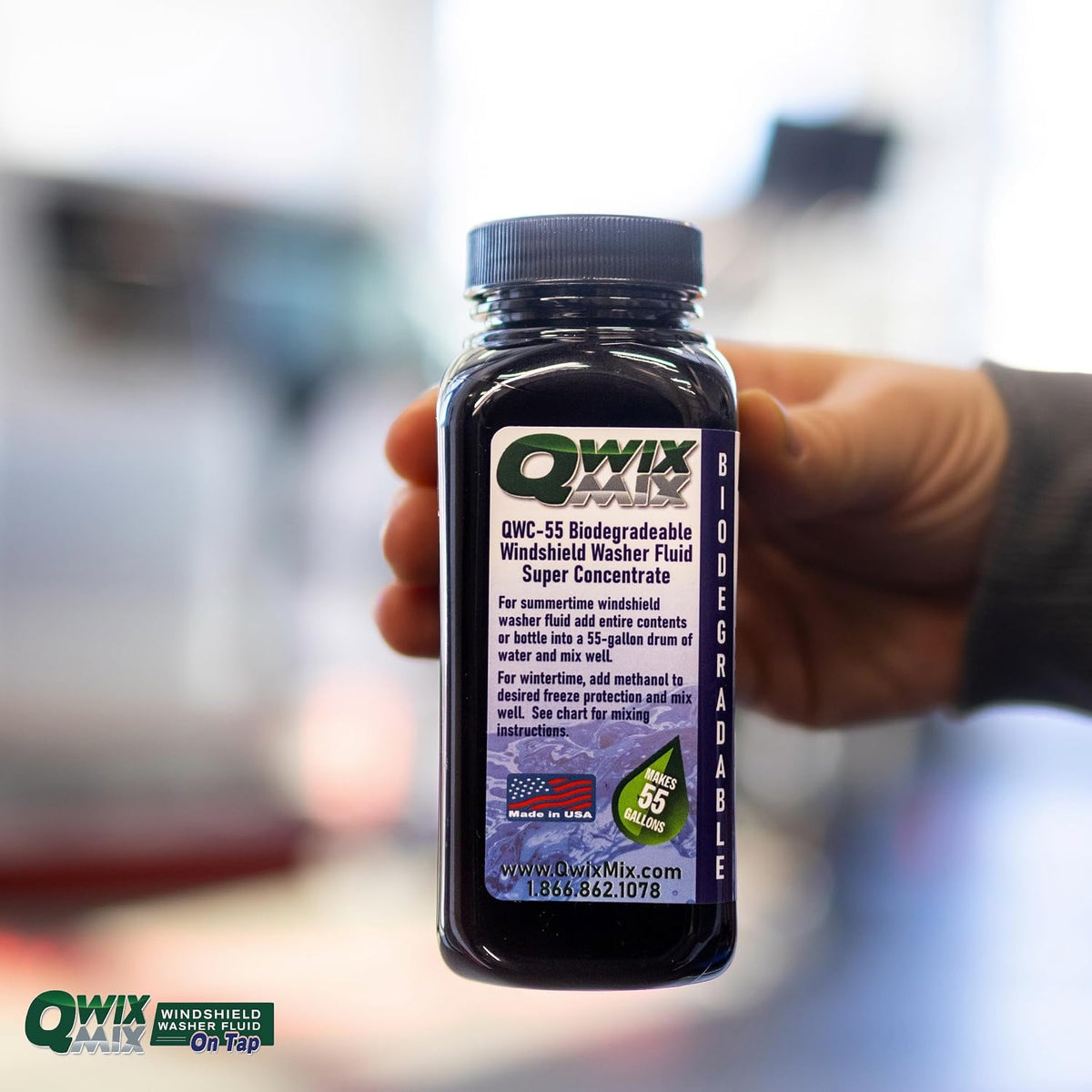 Qwix Mix Windshield Washer Fluid Concentrate, 1 Bottle Makes 32 Gallons, 1/4 oz. Makes 1 Gallon 100% Biodegradable