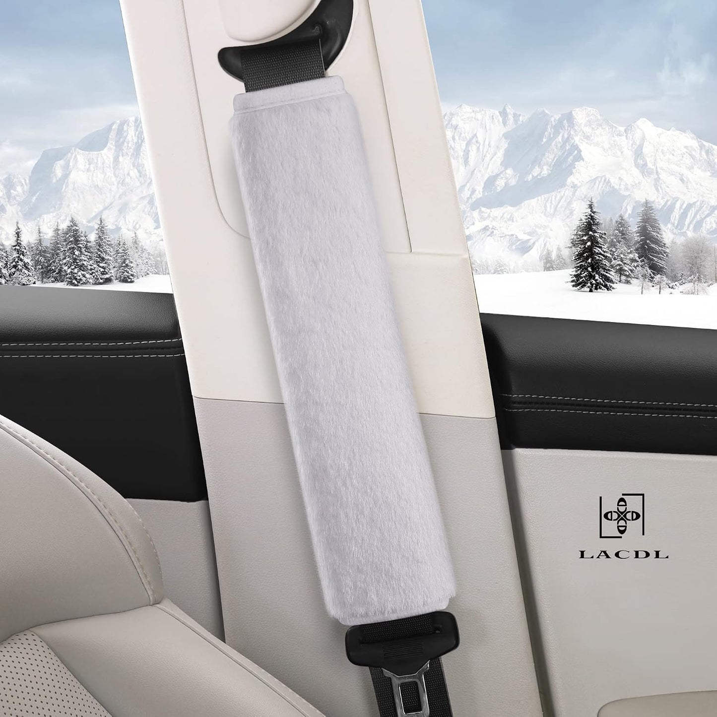 LACDL Extra Long Seatbelt Cover Super Soft Furry for Adults Kids Women & Men, Thick Plush Full Car Seat Belt Strap Cushion, Fluffy Shoulder Pad Protector, Auto Interior Accessories, 1pc, Black, 15.5in