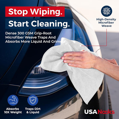 USANOOKS Microfiber Cleaning Cloth Grey - 12 Pcs (12.5"x12.5") - High Performance - 1200 Washes, Ultra Absorbent Microfiber Towel Weave Grime & Liquid for Streak-Free Mirror Shine - Car Washing Cloth