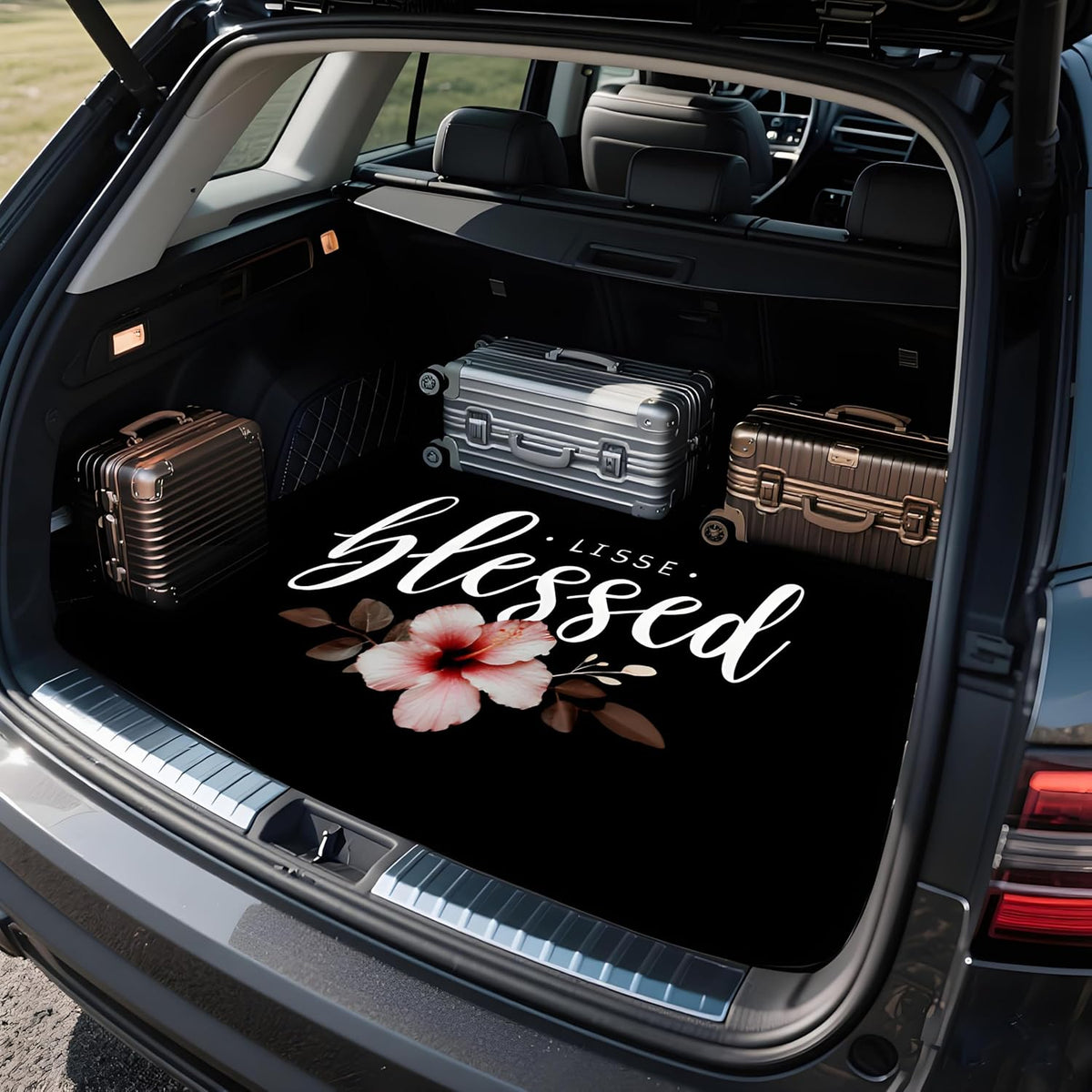 Universal Car Trunk Mat 29" x 39",Purple Colorful Flowers All Weather Trunk Protection Cargo Liner, Durable Cargo Mat Rear Trunk Liner,Stylish Vehicle Interior Accessories Suitable for Most Car Models