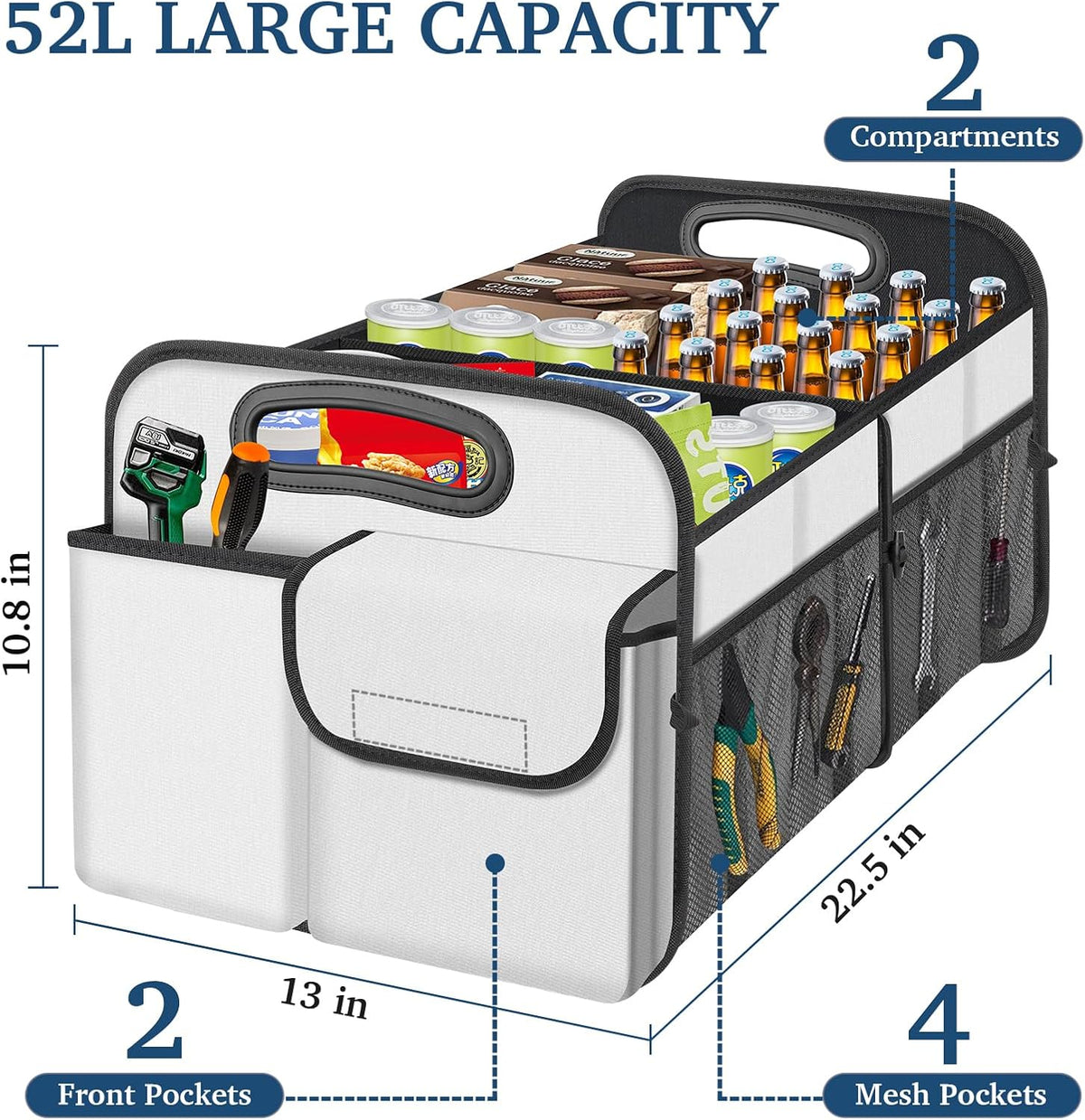 Femuar Car Trunk Organizer with Large Capacity Waterproof Car Accessories for Women & Men, Collapsible Trunk Organizer for Suv/Jeep/Sedan,Tools (Black, Standard)