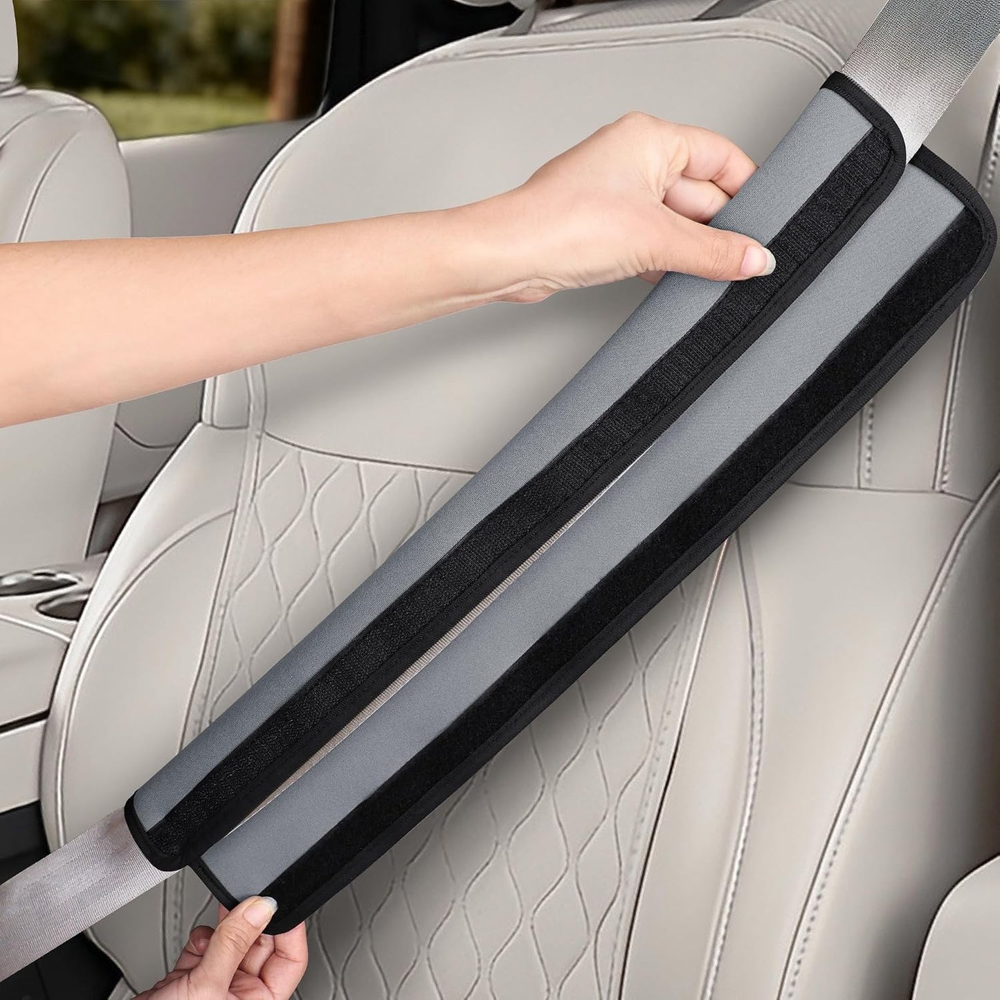 Extra Long Car Seat Belt Cover, 2Pack Waterproof Seatbelt Shoulder Pad for Comfortable Driving, Soft Seatbelt Strap Covers for Adults Kids Women & Men, Machine Washable, Grey
