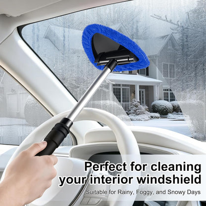 JUSTTOP Windshield Cleaner Tool, Car Interior and Exterior Window Cleaning Kit with Extendable Handle & 4 Reusable Microfiber Pads, Auto Glass Wiper Brush Kit for Car & Home Windows (Green)