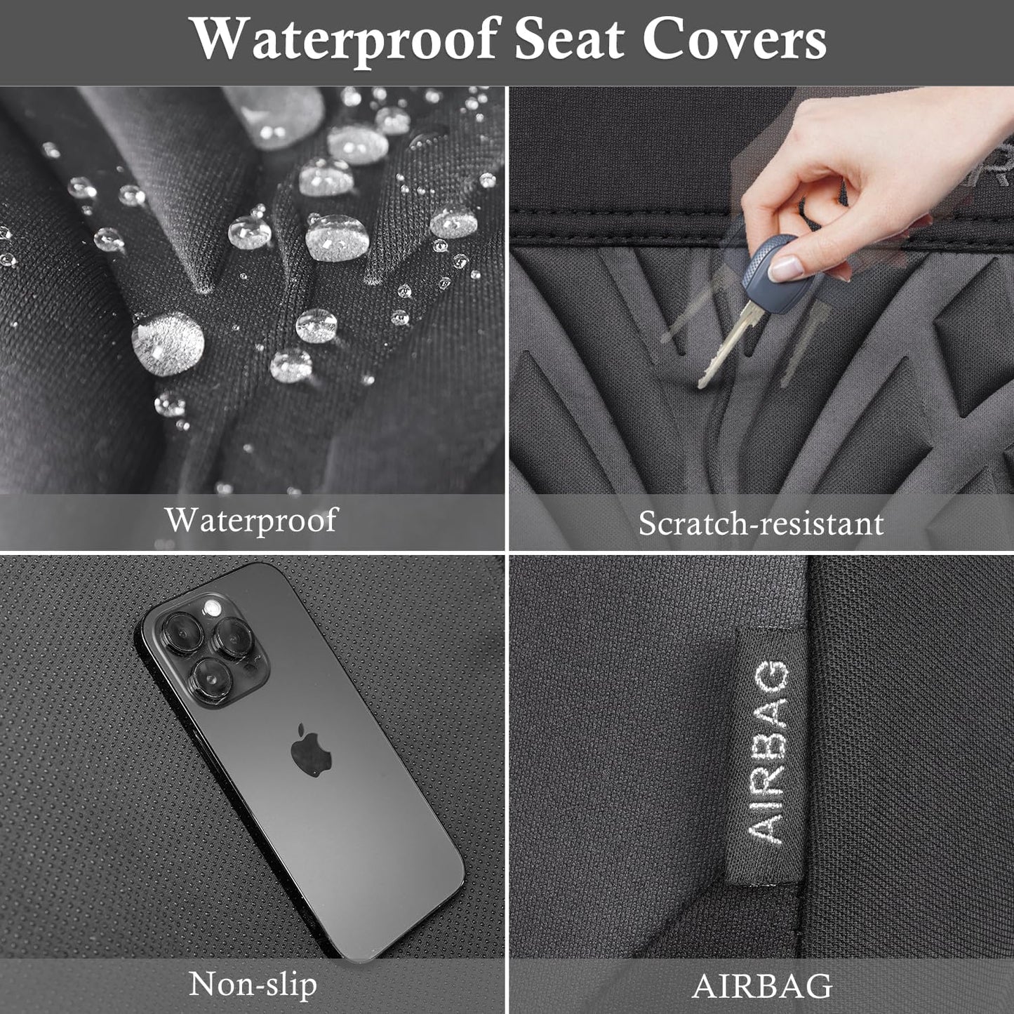 CAR PASS Car Seat Covers Full Sets, Front & Split Rear Bench for Car, 3D Tyre Embossed Automotive Interior Covers, Airbag Compatible, Quick Setup Universal Fit Seat Covers for Car, SUV(Charcoal)