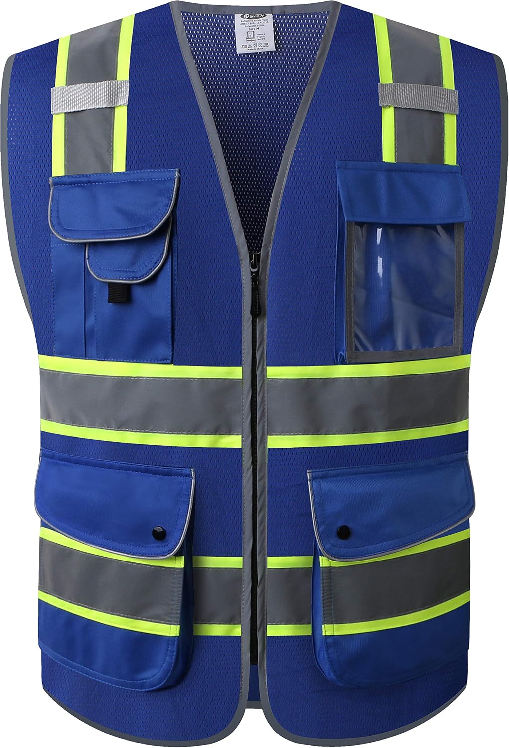 JKSafety 9 Pockets Class 2 High Visibility Zipper Front Safety Vest With Reflective Strips,Meets ANSI/ISEA Standard (Large, 150-Yellow) - Colors B